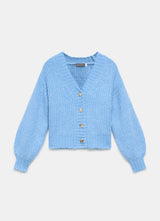 MINT VELVET Wool Blend Balloon Sleeve Cardigan - Blue SzL