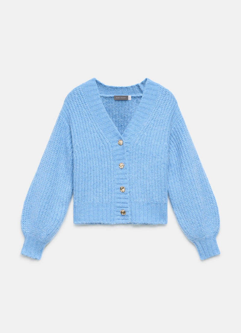 MINT VELVET Wool Blend Balloon Sleeve Cardigan - Blue SzL