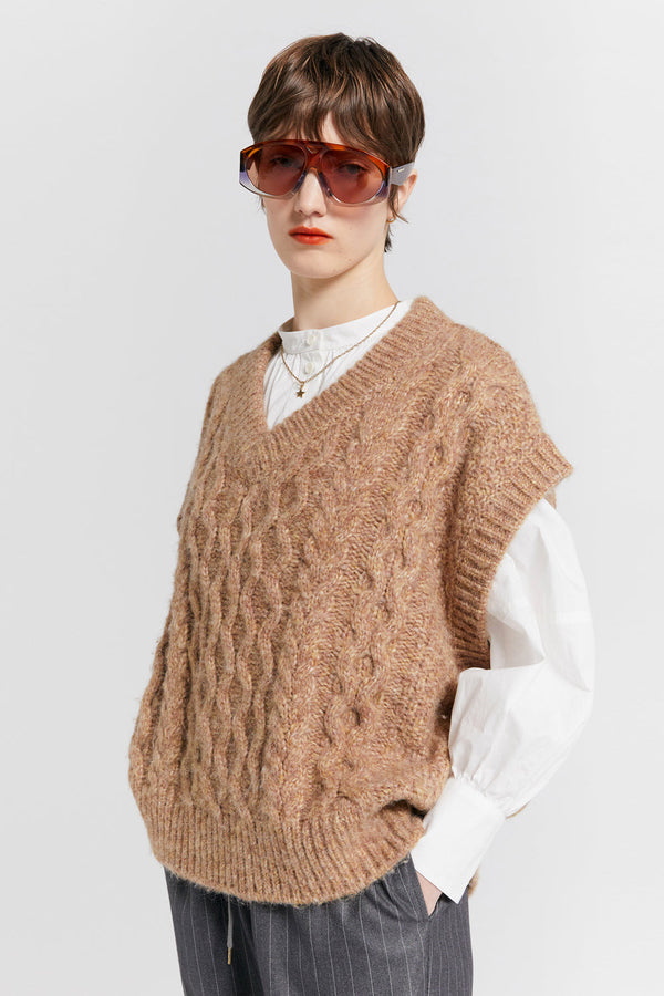 KAREN WALKER Cable Knit Vest - Honey Marle Sz12