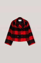GANNI Check Wool Mix Midi Jacket - Red & Black Sz38 NZM