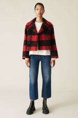 GANNI Check Wool Mix Midi Jacket - Red & Black Sz38 NZM