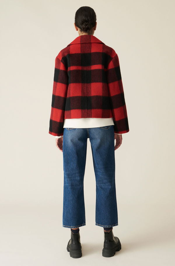GANNI Check Wool Mix Midi Jacket - Red & Black Sz38 NZM