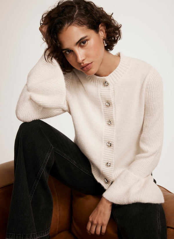 MINT VELVET Fluted Sleeve Cardigan - Cream SzS