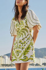 FARM RIO Milani V Neck Mini Dress - Off-White SzS