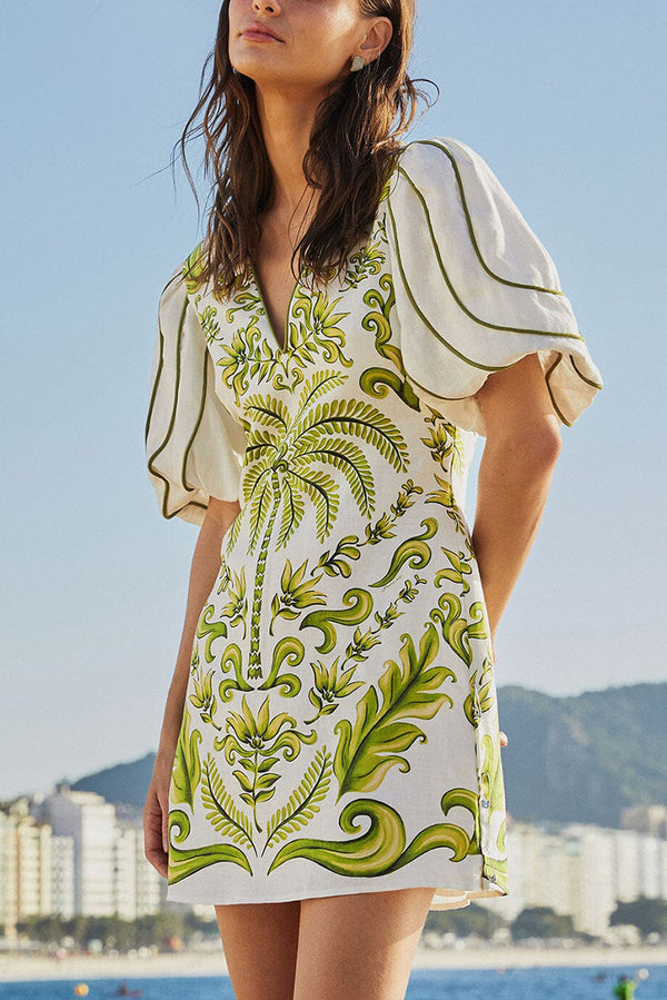 FARM RIO Milani V Neck Mini Dress - Off-White SzS