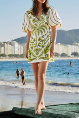 FARM RIO Milani V Neck Mini Dress - Off-White SzS