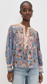 FARM RIO Superbloom Tapestry Blouse - Blue