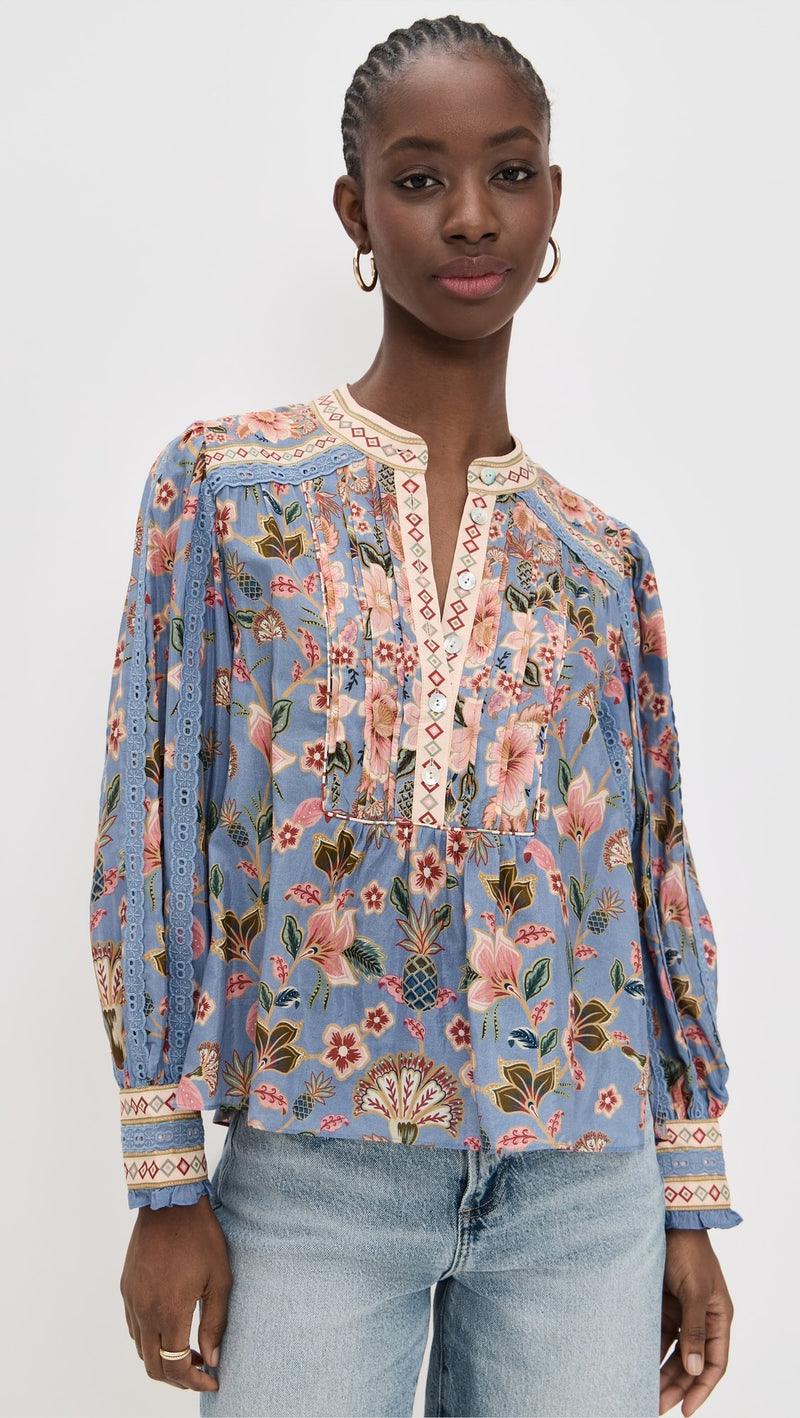 FARM RIO Superbloom Tapestry Blouse - Blue