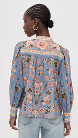 FARM RIO Superbloom Tapestry Blouse - Blue