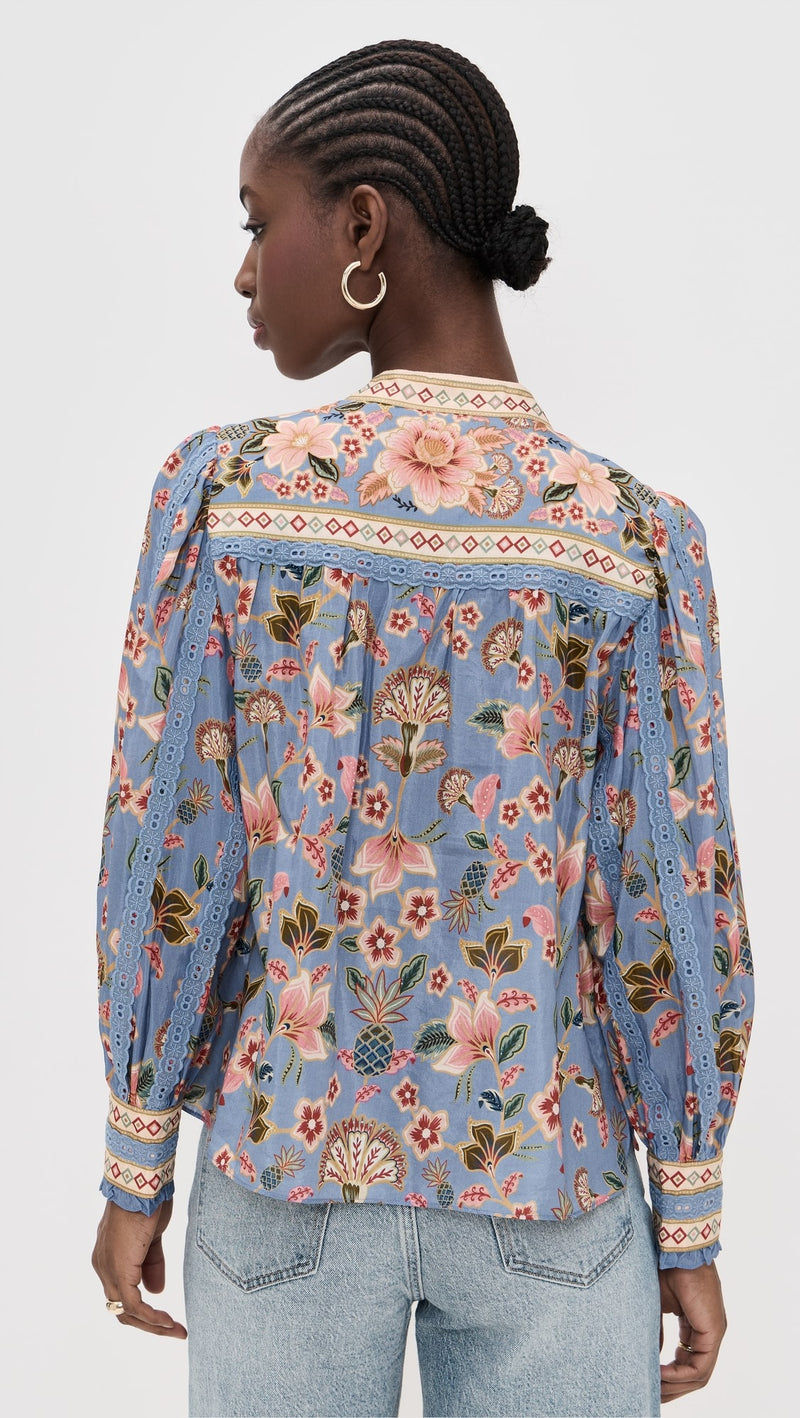 FARM RIO Superbloom Tapestry Blouse - Blue