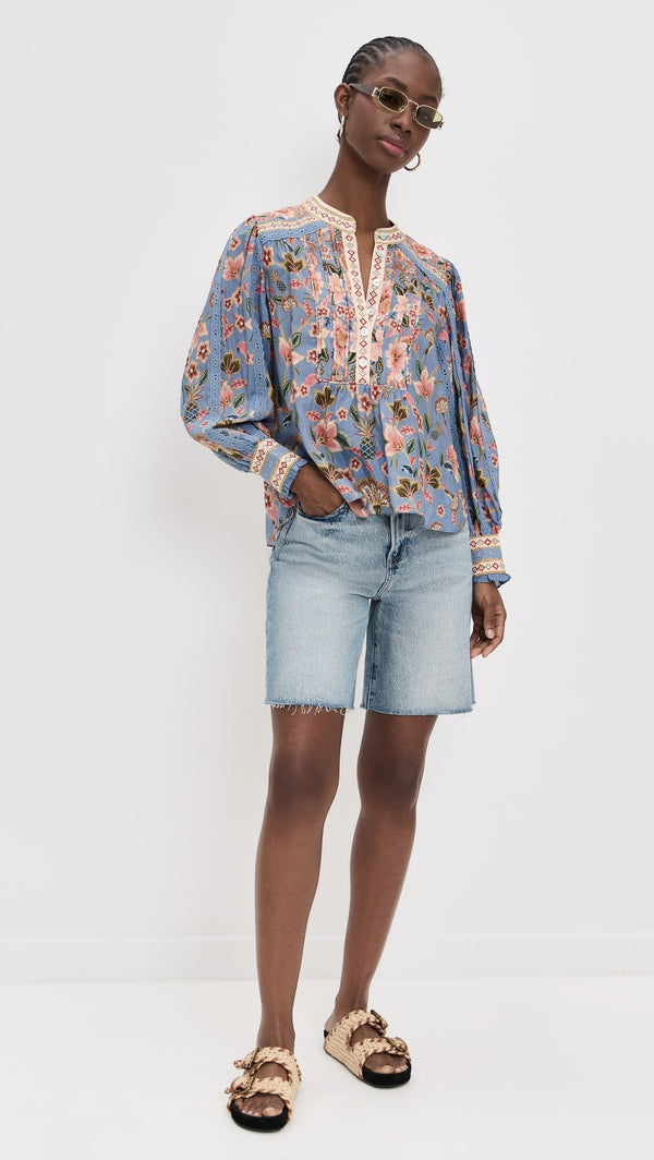 FARM RIO Superbloom Tapestry Blouse - Blue