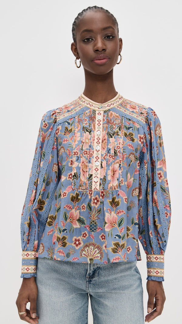 FARM RIO Superbloom Tapestry Blouse - Blue