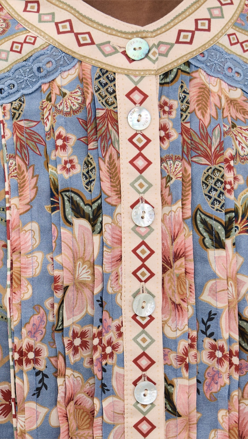 FARM RIO Superbloom Tapestry Blouse - Blue
