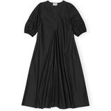 GANNI Cotton Poplin V-Neck Long Dress - Black