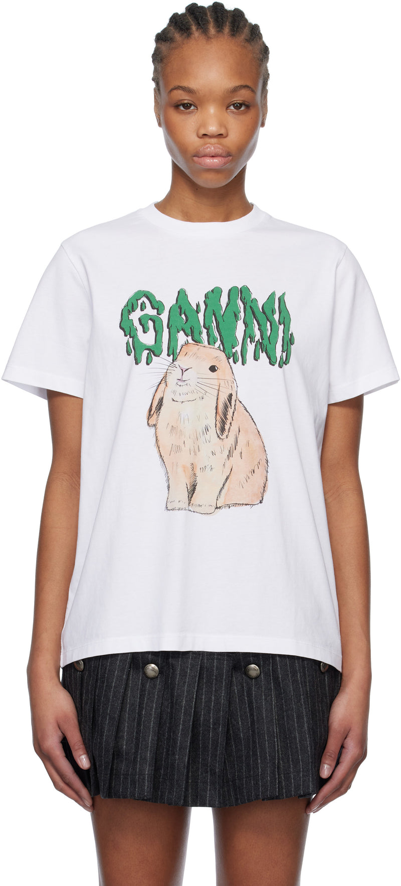 GANNI Graphic Bunny T-shirt - Bright White SzXS