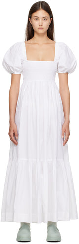 GANNI Smocked Maxi Dress - White Sz42 NZ14