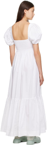 GANNI Smocked Maxi Dress - White Sz42 NZ14