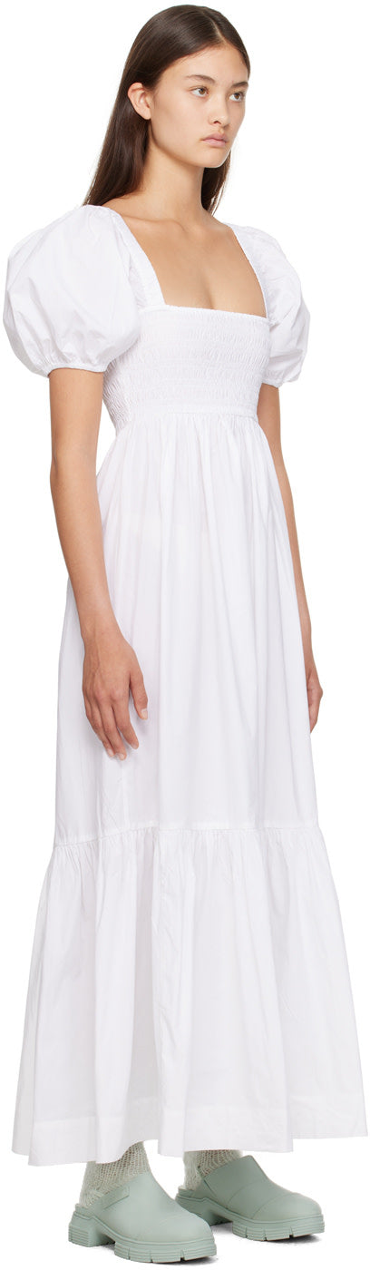 GANNI Smocked Maxi Dress - White Sz42 NZ14