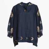 GREEK ARCHAIC KORI Peacocks Mini Top - Navy Blue & Gold SzM