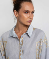 GREEK ARCHAIC KORI Embroidered Lefkada Shirt - Gold  SzXS