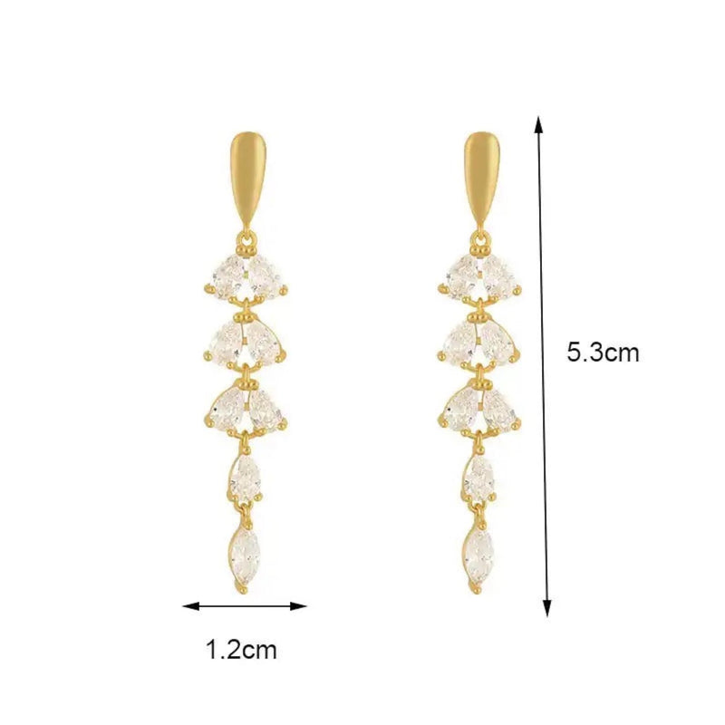 BEAUTIFUL EARTH Gold & CZ Leaf Drop Earrings