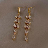 BEAUTIFUL EARTH Gold & CZ Leaf Drop Earrings