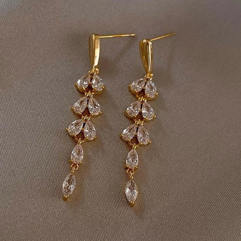 BEAUTIFUL EARTH Gold & CZ Leaf Drop Earrings