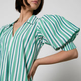 GANNI Organic Cotton Midi Shirtdress - Green Stripe Sz36 NZ10