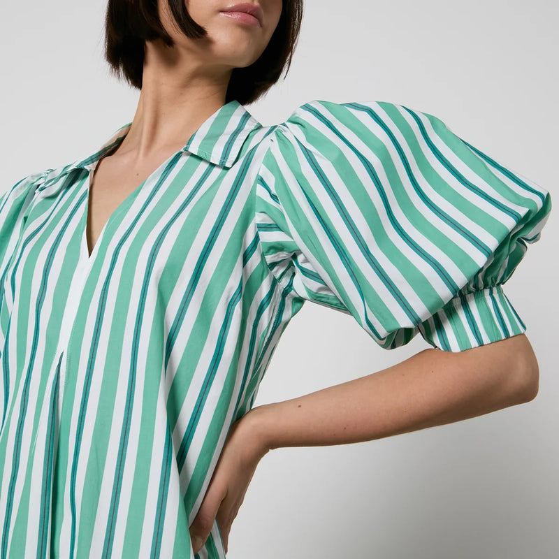 GANNI Organic Cotton Midi Shirtdress - Green Stripe Sz36 NZ10