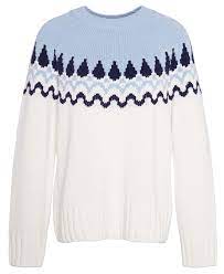 BARBOUR Kingsford Fairisle Crewneck - Ecru/Blue Sz14