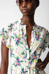 ZADIG & VOLTAIRE Razy Floral Print Midi Dress - Soft Bouquet SzS