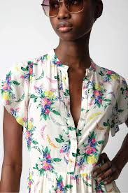 ZADIG & VOLTAIRE Razy Floral Print Midi Dress - Soft Bouquet SzS