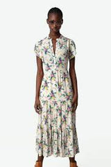 ZADIG & VOLTAIRE Razy Floral Print Midi Dress - Soft Bouquet SzS