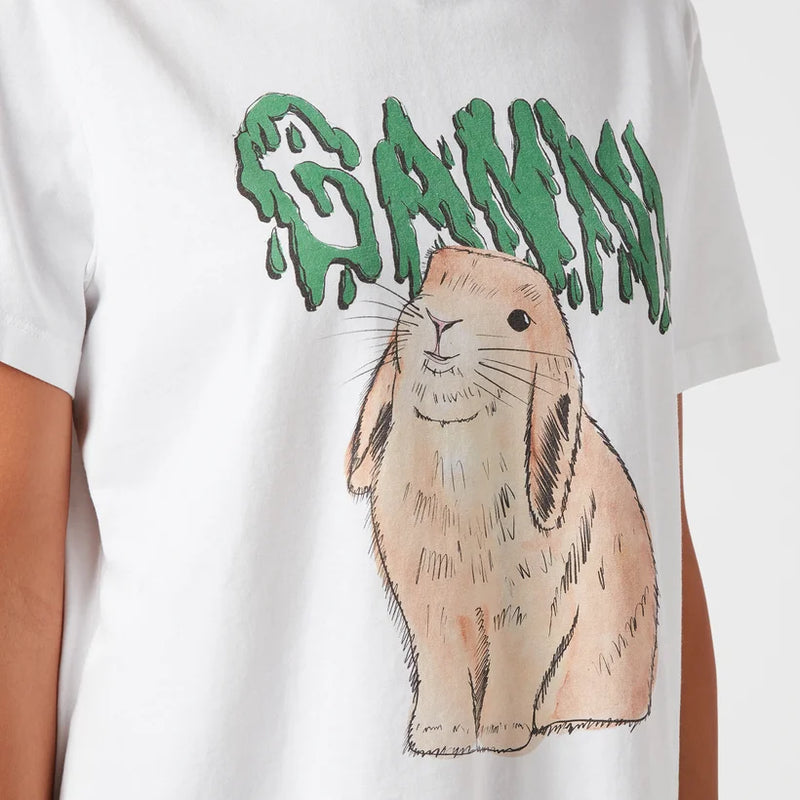 GANNI Graphic Bunny T-shirt - Bright White SzXS