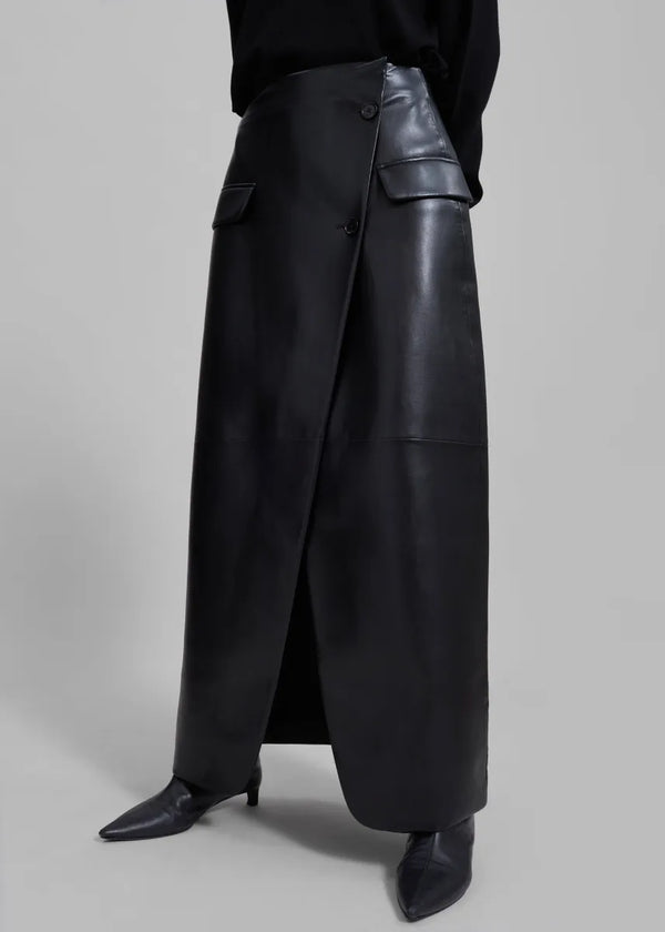THE FRANKIE SHOP Nan Faux Leather Cross Maxi Skirt - Black SzM
