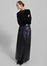 THE FRANKIE SHOP Nan Faux Leather Cross Maxi Skirt - Black SzM