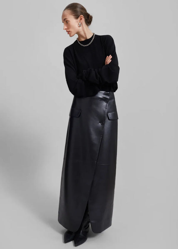 THE FRANKIE SHOP Nan Faux Leather Cross Maxi Skirt - Black SzM
