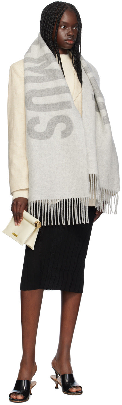 JACQUEMUS Logo Virgin Wool Scarf - Grey