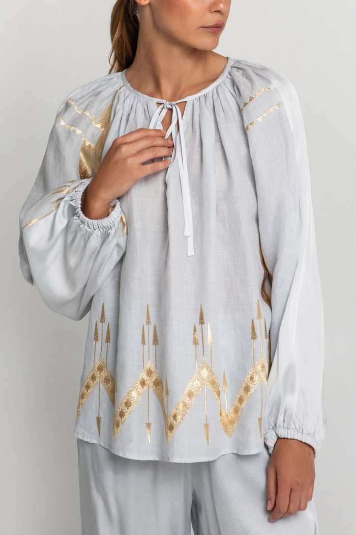 GREEK ARCHAIC KORI Embroidered Blouse - Grey