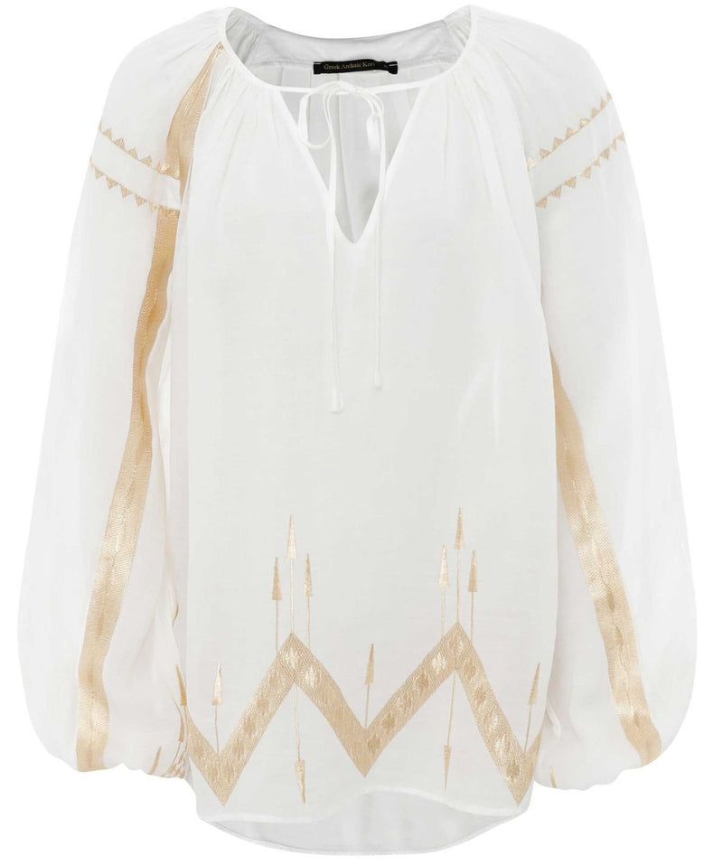 GREEK ARCHAIC KORI Embroidered Blouse - White