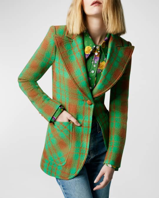 SMYTHE Patch Pocket Birkin Blazer - Kelly Green Plaid Sz4 NZ8