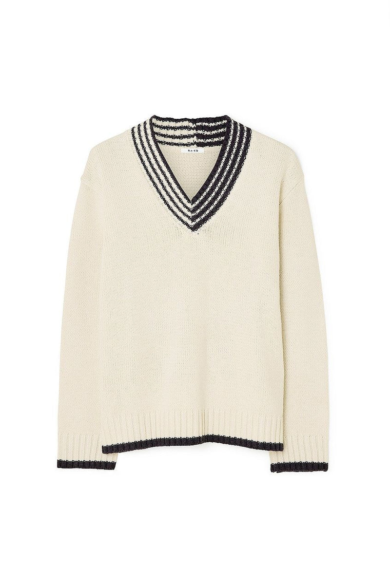 NA-KD Oversize V-Neck Sweater -Offwhite