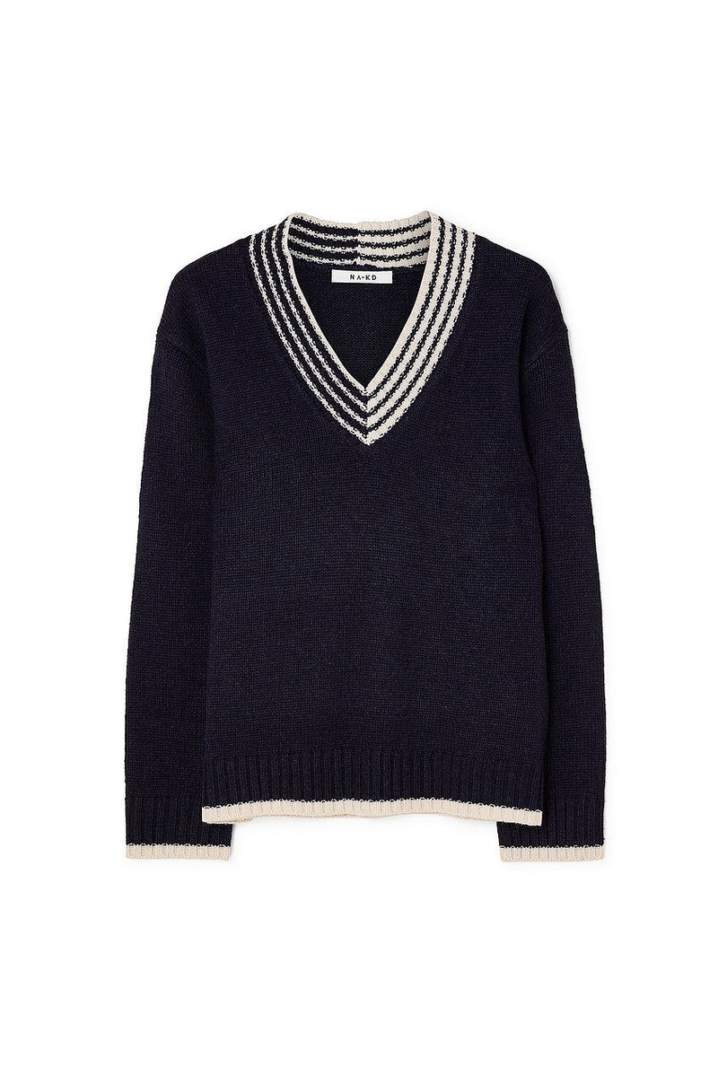 NA-KD Oversize V-Neck Sweater - Navy SzM