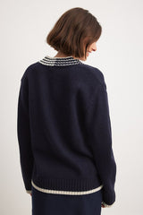 NA-KD Oversize V-Neck Sweater - Navy SzM
