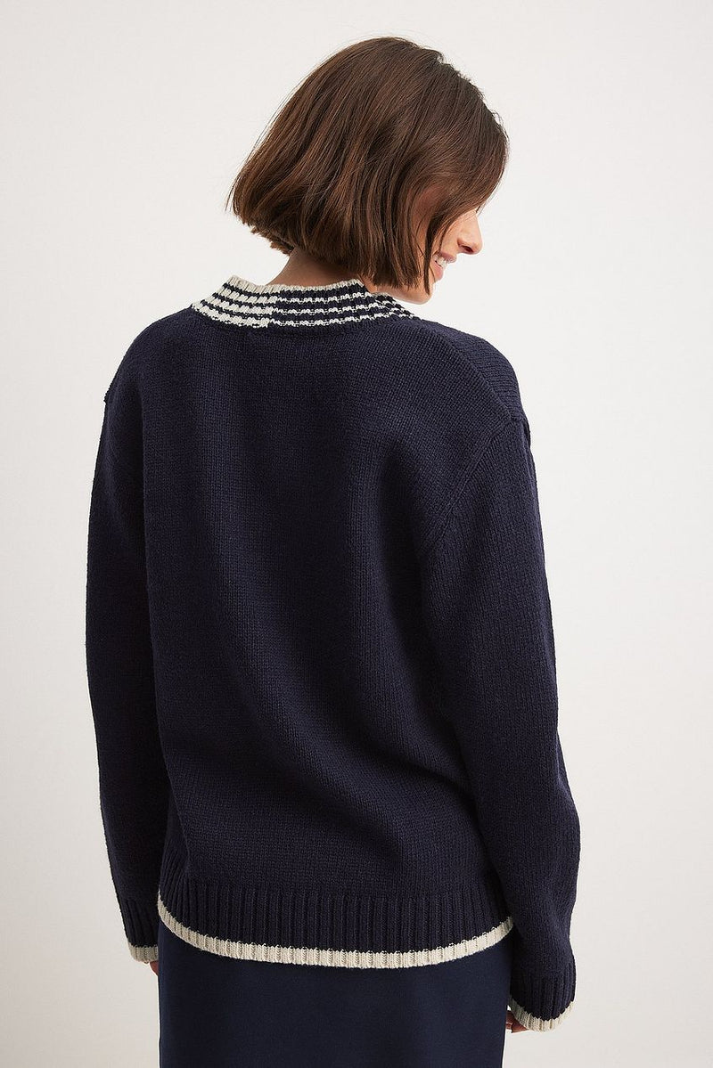 NA-KD Oversize V-Neck Sweater - Navy SzM