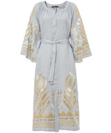 GREEK ARCHAIC KORI Feather Kaftan Dress - Light Grey SzM