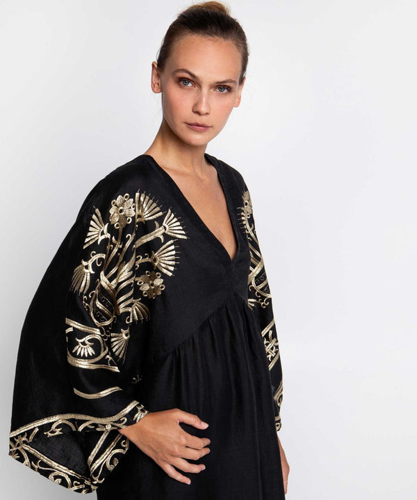 GREEK ARCHAIC KORI Crete Kaftan Dress - Black SzS