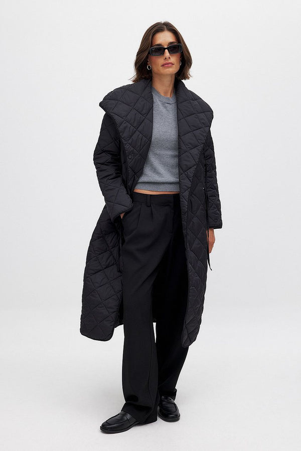 NA-KD Quilted Long Coat - Black