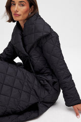 NA-KD Quilted Long Coat - Black
