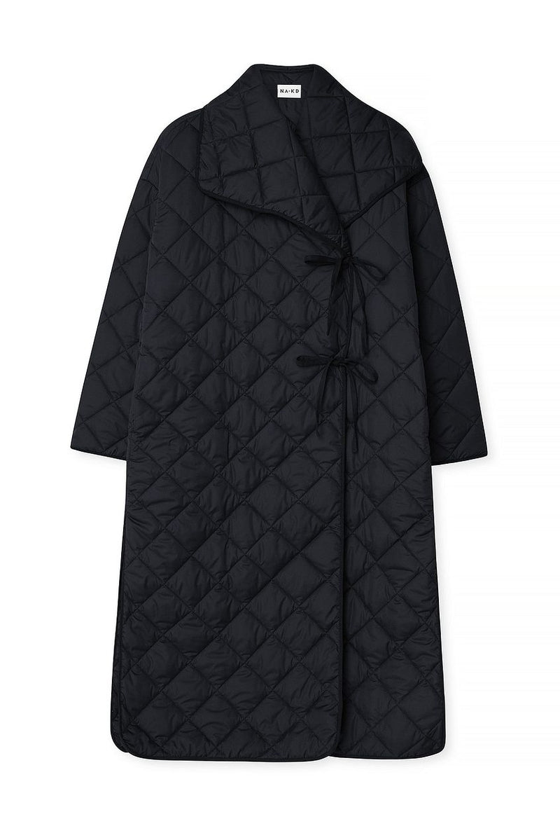 NA-KD Quilted Long Coat - Black